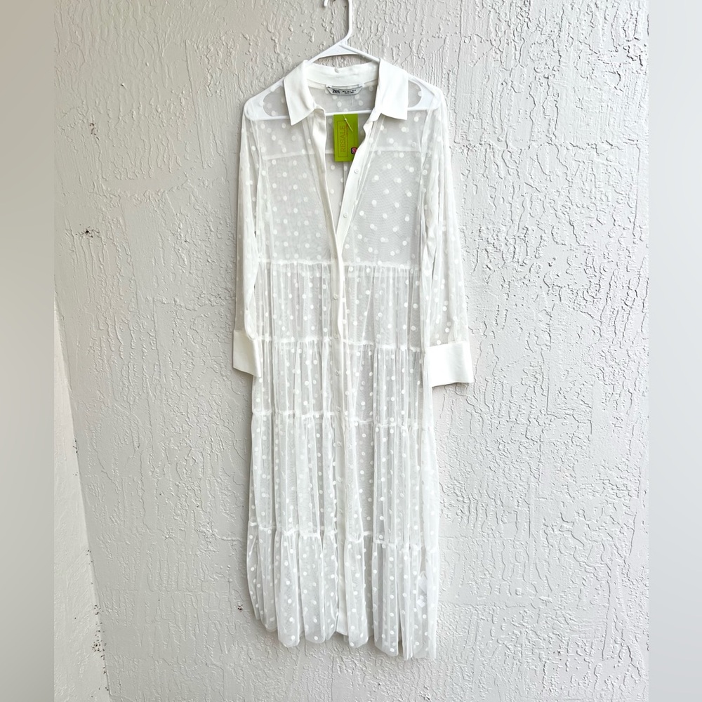 Zara maxi dress in transparent tulle with dots size medium